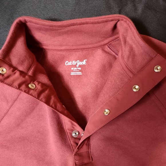 NWT Kids' Snap Collar Pullover Sweatshirt w/ Pockets, Maroon - Picture 2 of 6